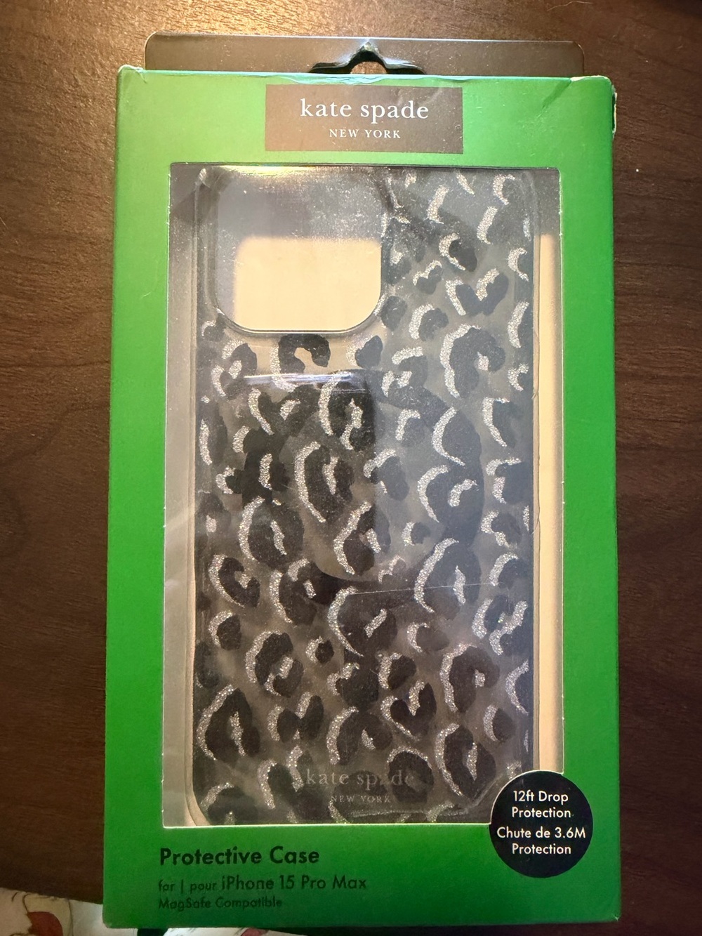 Kate Spade Cheetah print MagSafe iPhone 15 pro max case in box EUC